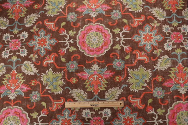 Thibaut Mahal F964133 Printed Linen Blend Drapery Fabric in Chocolate