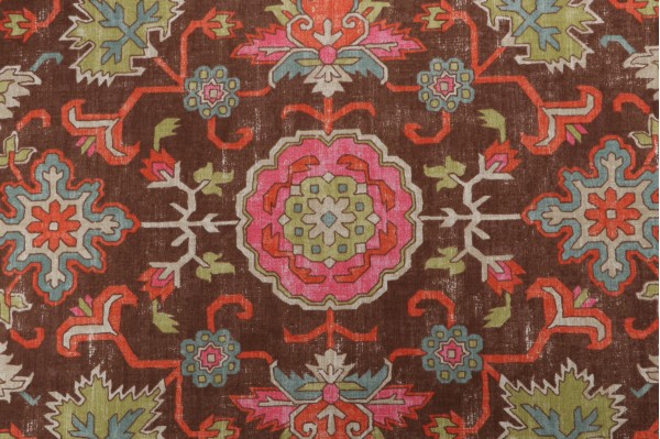 Thibaut Mahal F964133 Printed Linen Blend Drapery Fabric in Chocolate