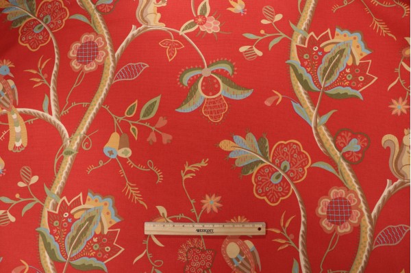 Thibaut Kirkwood Printed Cotton Drapery Fabric in Red for Scalamandre