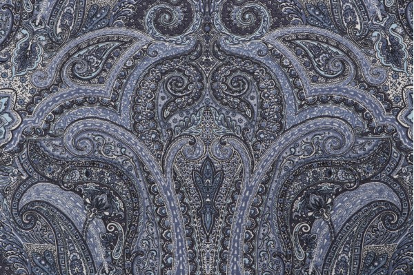 Thibaut Charlton Paisley Printed Linen Blend Drapery Fabric in Blue for Scalamandre