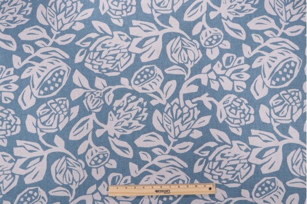 Robert Allen Cutwork Floral Printed Cotton Drapery Fabric in Cove