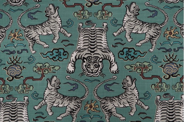 Hilary Farr Tiger Republic Printed Cotton Blend Drapery Fabric in 210-Jade for Covington