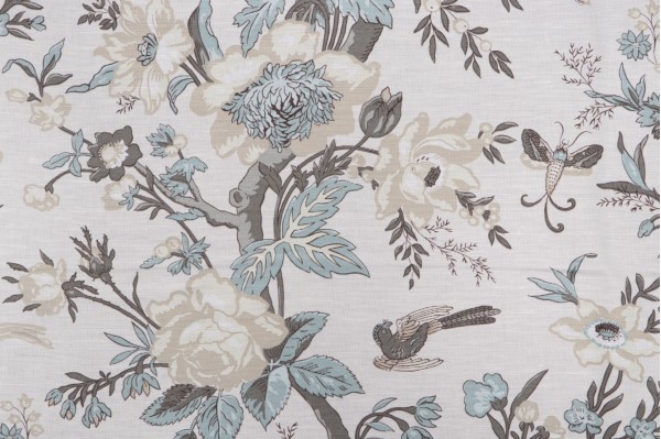 Thibaut Nemour F936131 Printed Linen Blend Drapery Fabric in Beige & Aqua