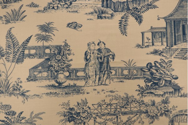 Sample of Titley & Marr Oriental Toile Printed Drapery Fabric in Blue for Scalamandre 