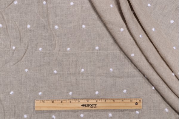Thibaut Sheer Dot AW7859 Embroidered Linen Drapery Fabric in Natural and White
