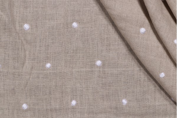 Thibaut Sheer Dot AW7859 Embroidered Linen Drapery Fabric in Natural and White