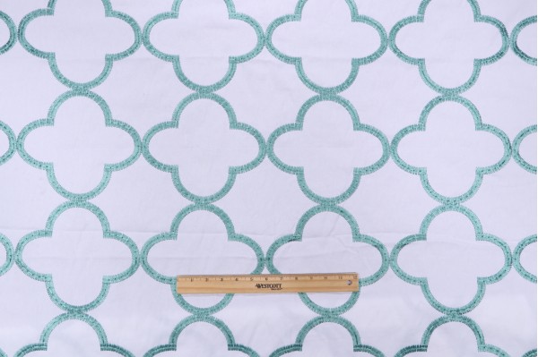 Anna French Mara W716004 Embroidered Drapery Fabric in Turquoise for Thibaut