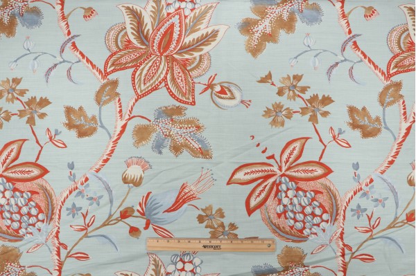 Thibaut Donegal F913003 Printed Linen Blend Drapery Fabric in Seafoam