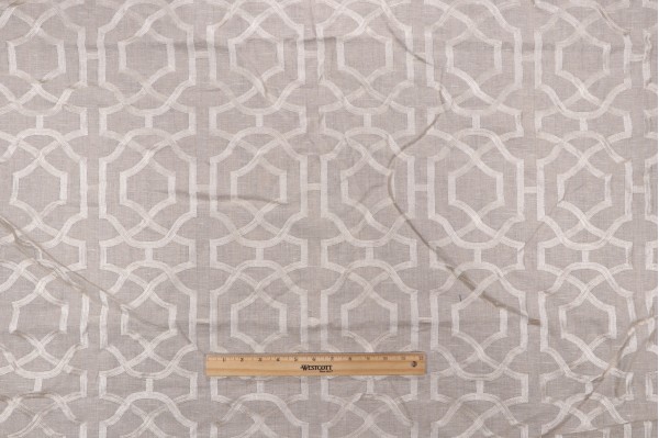 Thibaut Alston Trellis W713027 Embroidered Linen Drapery Fabric in Flax