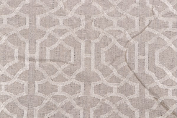 Thibaut Alston Trellis W713027 Embroidered Linen Drapery Fabric in Flax