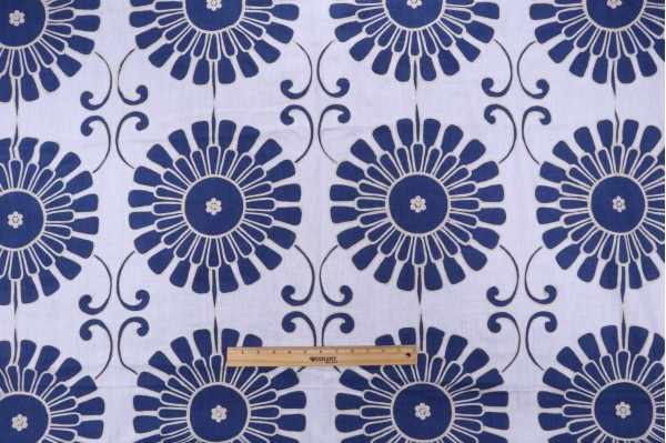 1 Yard Thibaut Sun Garden W716032 Printed & Embroidered Drapery Fabric in Blue