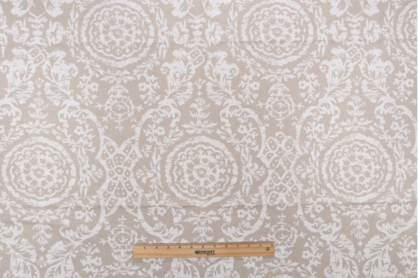 Thibaut Sansome F94155 Printed Linen Blend Drapery Fabric in White on Natural
