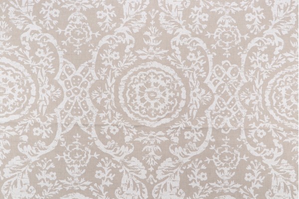 Thibaut Sansome F94155 Printed Linen Blend Drapery Fabric in White on Natural