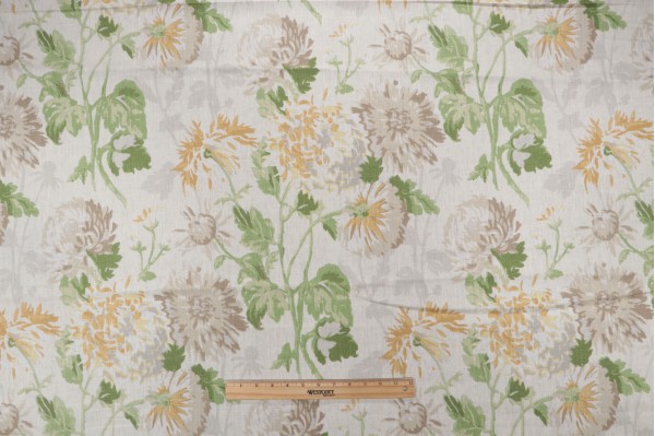 1 Yard Thibaut Longwood F94130 Printed Linen Drapery Fabric in Yellow and Beige