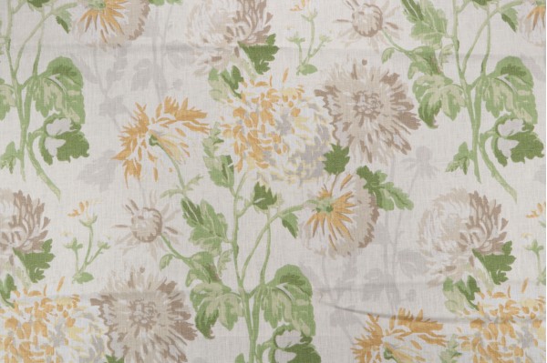 1 Yard Thibaut Longwood F94130 Printed Linen Drapery Fabric in Yellow and Beige