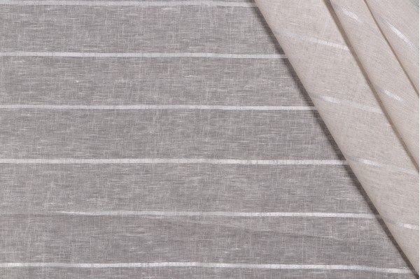 Thibaut Deco Stripe AW9133 Woven Sheer Drapery Fabric in Flax