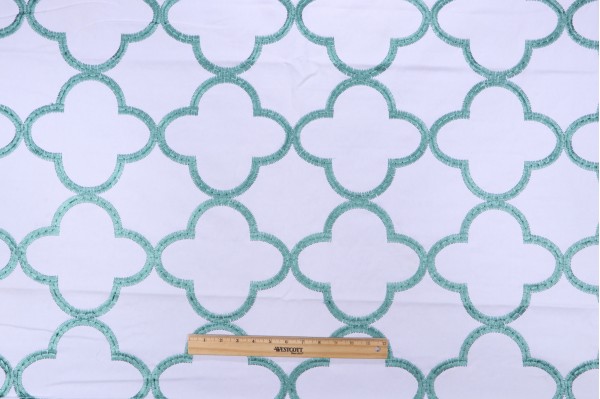 1 Yard Anna French Mara W716004 Embroidered Drapery Fabric in Turquoise for Thibaut