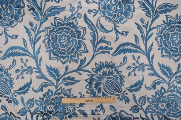 Click for 2.88 Yards Thibaut Rivera W713025 Embroidered Drapery Fabric in Blue and Cream Thibaut Rivera W713025 Embroidered Drapery Fabric in Blue and Cream