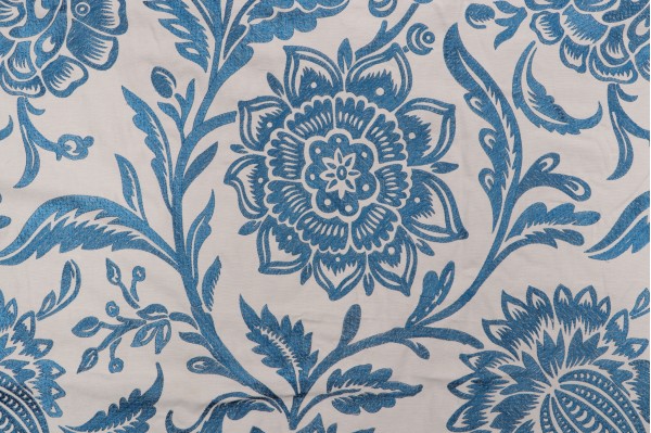 Click for 2.88 Yards Thibaut Rivera W713025 Embroidered Drapery Fabric in Blue and Cream Thibaut Rivera W713025 Embroidered Drapery Fabric in Blue and Cream