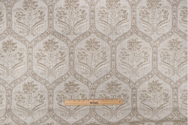 Thibaut Caton F94127 Printed Cotton Muslin Drapery Fabric in Beige