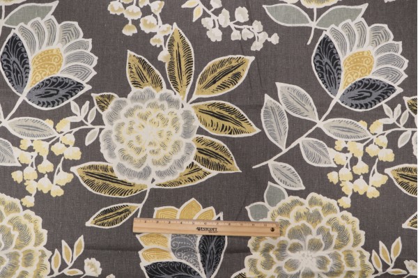 Thibaut Sulu F913010 Printed Linen Drapery Fabric in Charcoal