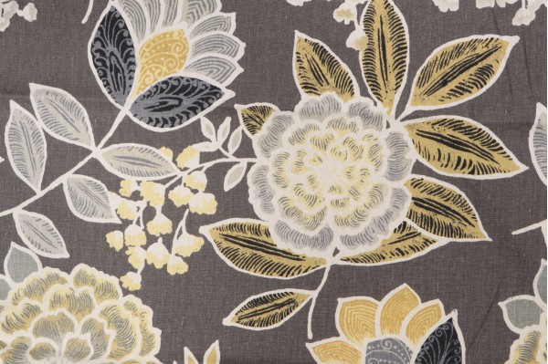 Thibaut Sulu F913010 Printed Linen Drapery Fabric in Charcoal