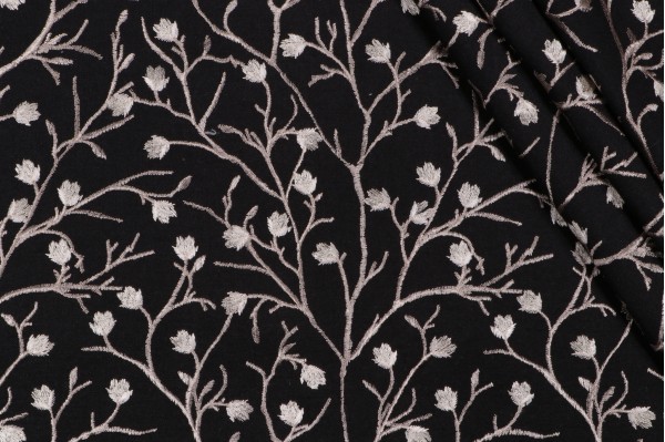 Valiant Fabrics Ellie Embroidered Drapery Fabric in Midnight 
