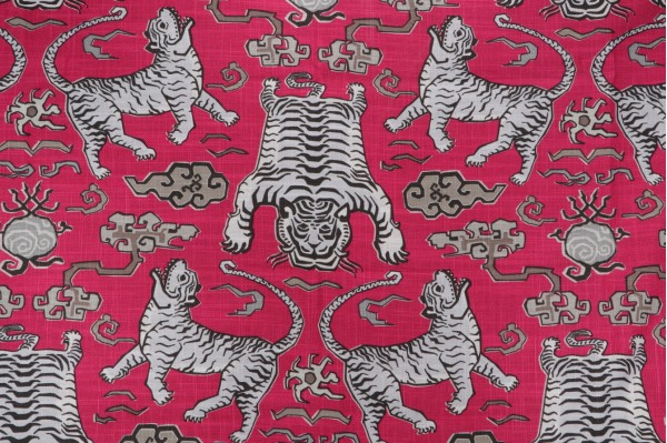 Hilary Farr Tiger Republic Printed Cotton Blend Drapery Fabric in 722-Fuchsia for Covington