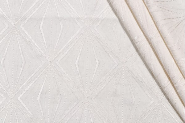 1 Yard Diamond Embroidered Cotton Decorator Fabric in Creme
