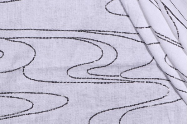 Surge Sequin Embroidered Drapery Fabric in Black