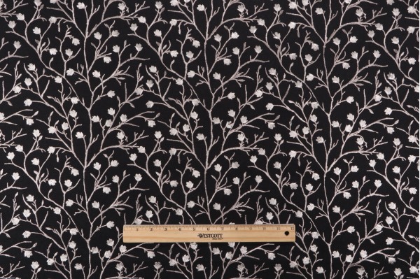 Valiant Fabrics Ellie Embroidered Drapery Fabric in Midnight 
