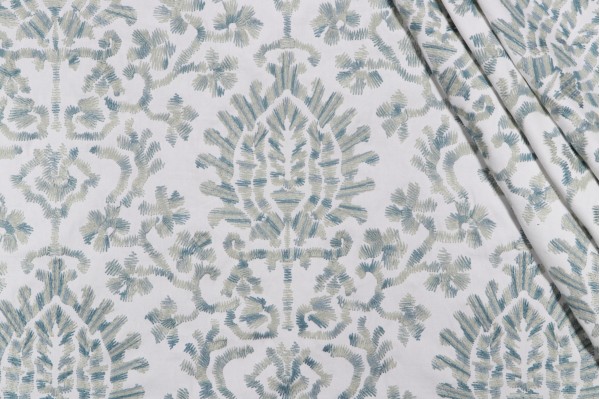 PK Lifestyles Balinese Embroidered Drapery Fabric in Mist 