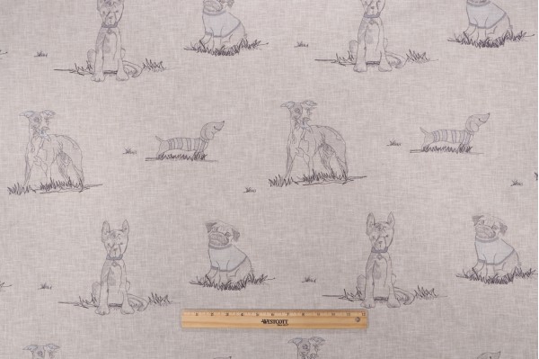 PK Lifestyles Dog Days Embroidered Drapery Fabric in Linen 