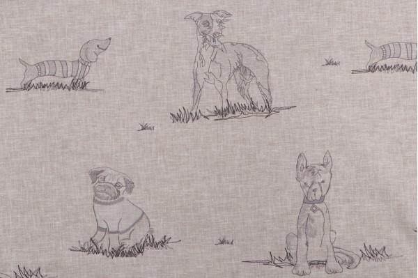 PK Lifestyles Dog Days Embroidered Drapery Fabric in Linen 