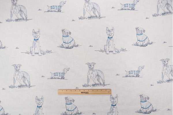 Sample of PK Lifestyles Dog Days Embroidered Drapery Fabric in Porcelain 