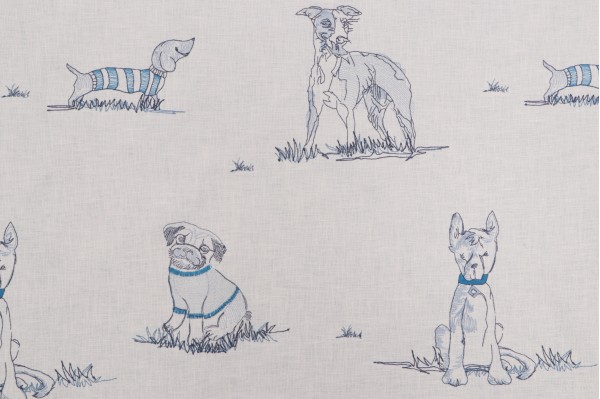 Sample of PK Lifestyles Dog Days Embroidered Drapery Fabric in Porcelain 