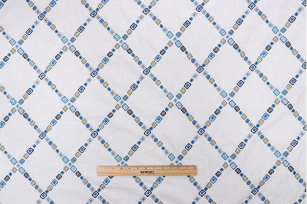 PK Lifestyles Diamond Jewel Embroidered Drapery Fabric in Aegean 