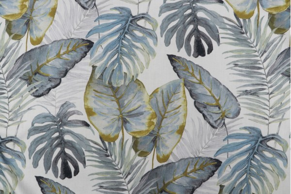 Hamilton Tiki Printed Cotton Drapery Fabric in Slate 