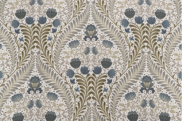 Hamilton New Castle Printed Cotton Drapery Fabric in Bluestone 