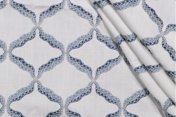Valiant Fabrics Reign Embroidered Drapery Fabric in Nautic 