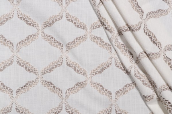 Sample of Valiant Fabrics Reign Embroidered Drapery Fabric in Vanilla 
