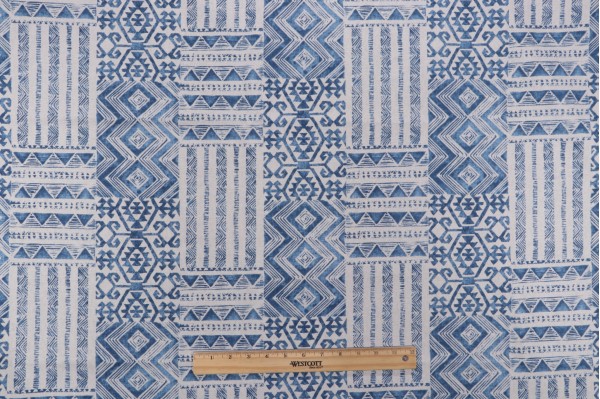 Mill Creek Izett Printed Cotton Drapery Fabric in Denim