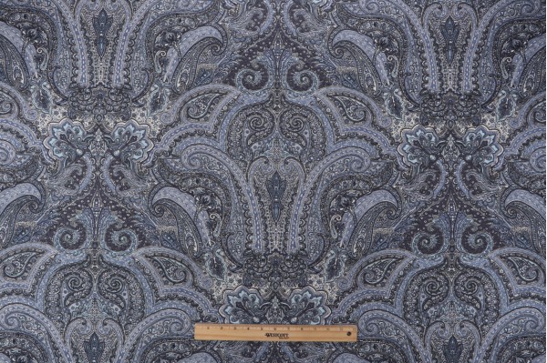 Thibaut Charlton Paisley Printed Linen Drapery Fabric in Blue for Scalamandre
