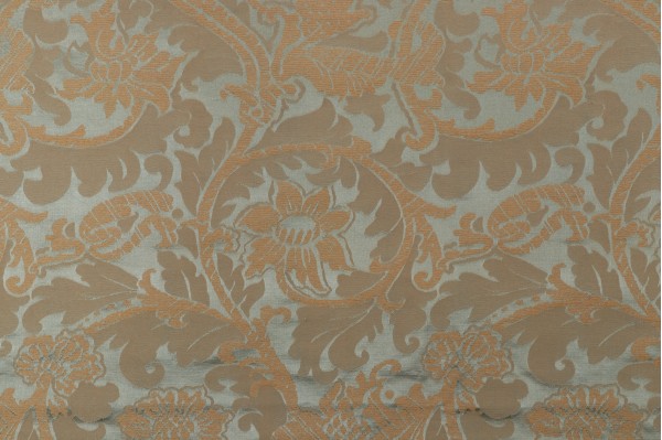 Scalamandre Corinthus Damask Upholstery Fabric in Sky Gold