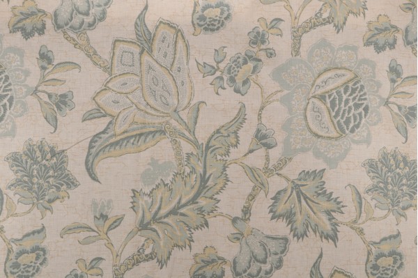 Thibaut Jacobean Trail Printed Drapery Fabric in Teal/Cream for Scalamandre