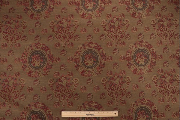 Scalamandre Floral Chenille Upholstery Fabric in Green/Red