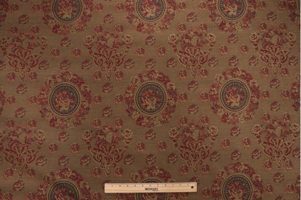 Scalamandre Floral Chenille Upholstery Fabric in Green/Red