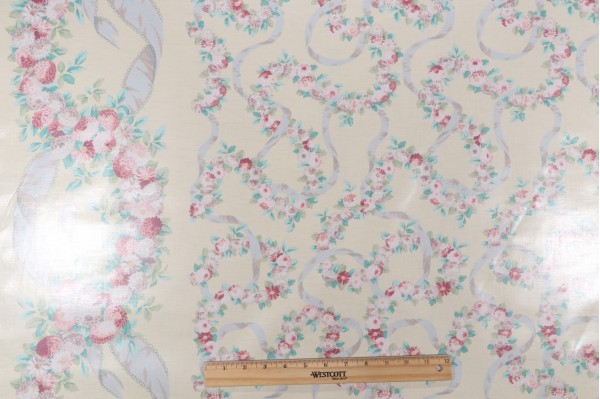 Scalamandre Montpelier Chintz with Border Printed Polished Cotton Drapery Fabric in Ecru/Salmon