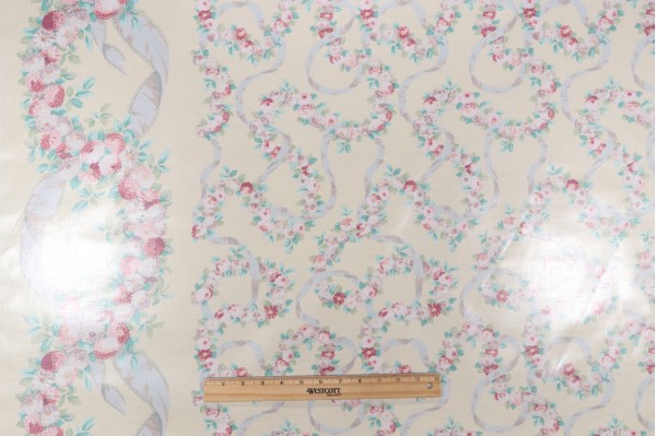 Scalamandre Montpelier Chintz with Border Printed Polished Cotton Drapery Fabric in Ecru/Salmon