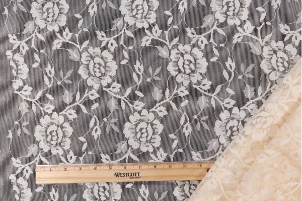 Click for 5.25 Yards Scalamandre Floral Lace Sheer Drapery Fabric in Ivory Scalamandre Floral Lace Sheer Drapery Fabric in Ivory